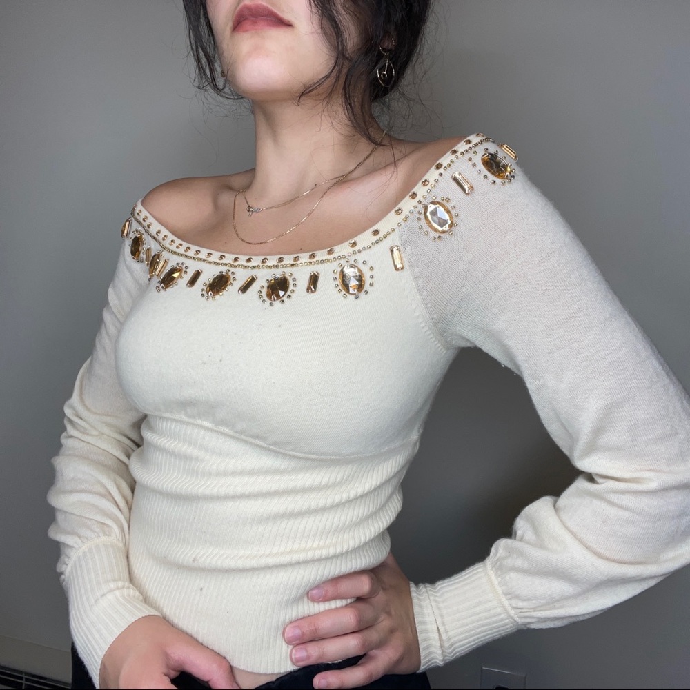 Marciano Rare Embellished Diamonds Ribbed Top Sz S
